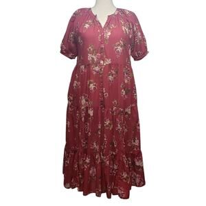 Sundance Floral Button Front Maxi Dress M Boho Cottagecore Tiered Puff Sleeve